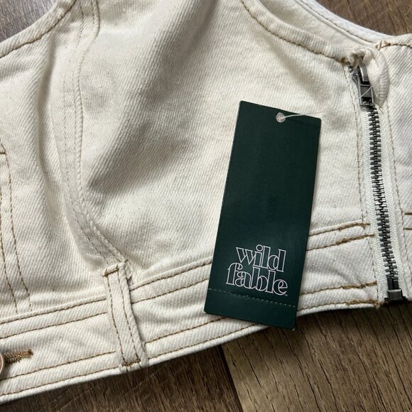 NWT! WILD FABLE Ivory Cream Denim Jeans Cropped Tank Top Vest - Picture 7 of 9